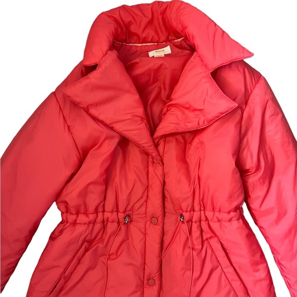 Anthropologie Maeve Coral/Pink Longline Cinched Puffer Jacket Coat Size Small - Picture 10 of 12